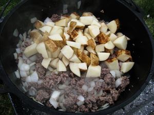Dutch Oven Cowboy Stew with potatoes