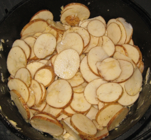 Delmonico Potatoes in Dutch oven