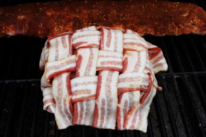 Bacon Covered Roast on Smoker
