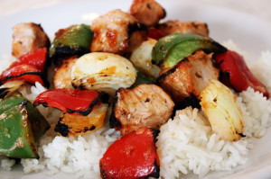 Barbecue Pork Kabobs on Rice