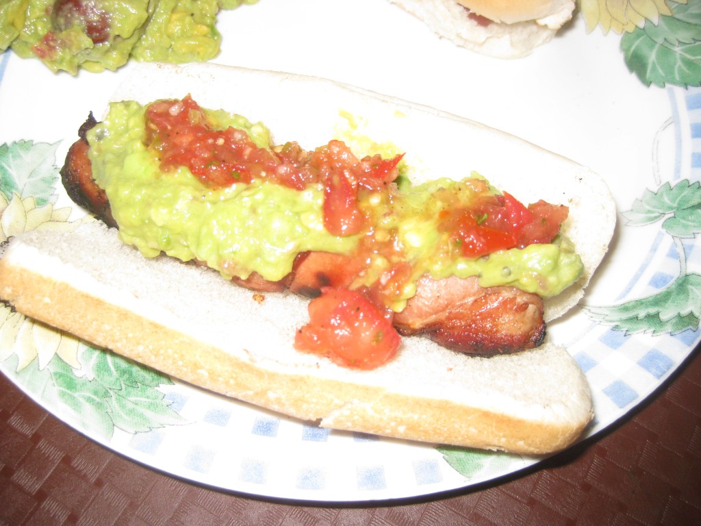 BaconWrappedHotDogSalsaGuacamole