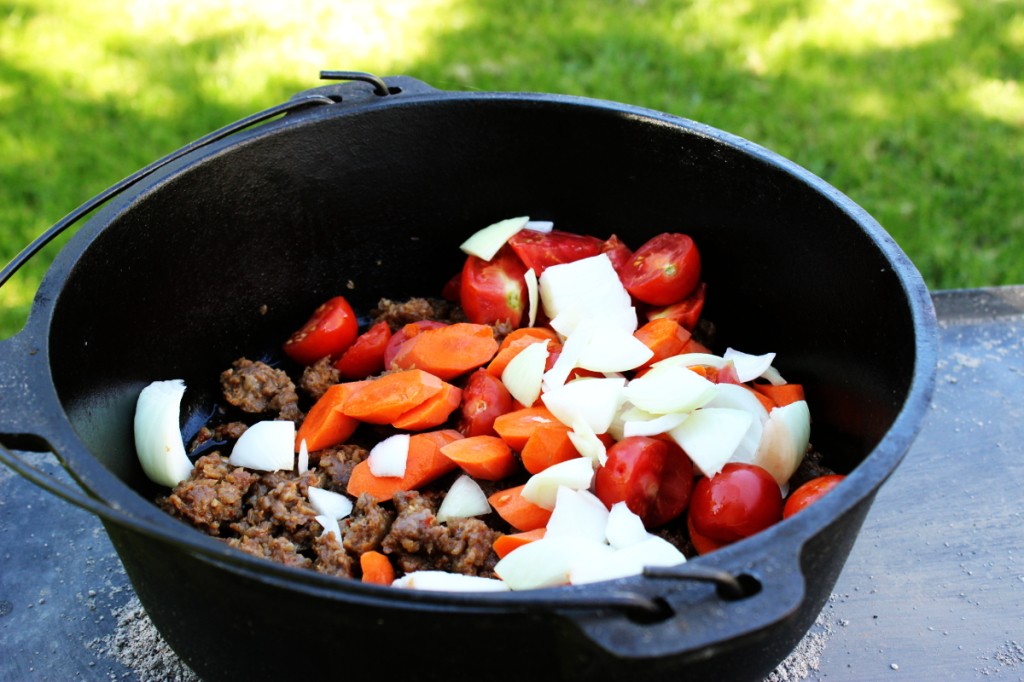 Sauce and Veggies in Dutch Oven